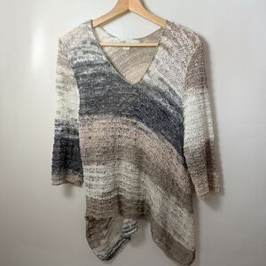 Curio Ny Sweater XL Long Sleeve Open Weave Ribbon Muted Lagenlook Beachy